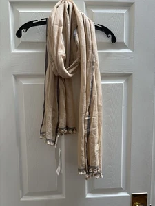 NWT Eileen Fisher $158.00 Natural Handloomed Org Cotton Jamdani Dia. Scarf Wrap - Picture 1 of 1