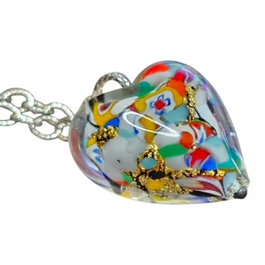 Murano Art Glass Heart Pendant with Gold Aventurine Hand Blown Italy Dyadema - Picture 1 of 13