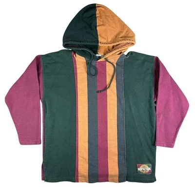 Vintage Colorblock Striped Hoodie Sweatshirt Size L 90s  - Image 1 of 4