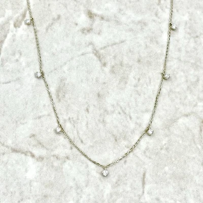 Collar Estación Diamante Multi-Gota 14K - Collar Diamante Oro Amarillo 14K Sólido Foto 1 de 4