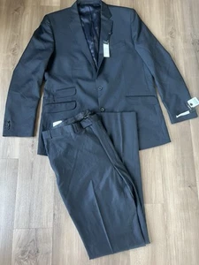 Kenneth Cole NY Tuta Uomo Lana Cashmere 48 XL X 42 W Nero Slim Fit 2pz $698 Ret - Foto 1 di 9