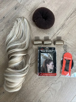 Ponytail Claw Clip Hair Extension Long Blonde Braid Headband Bun Bump Its - Image 1 of 4