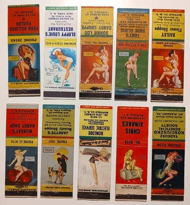 Lot of 10 Vintage Matchbook Covers Girl Girlie Nude Risqué Pinup - Image 1 of 2
