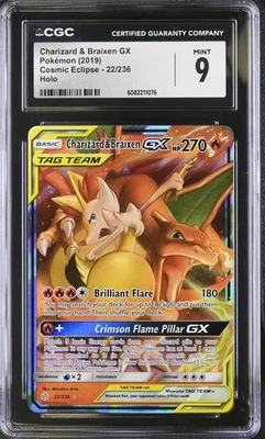 CGC 9 Charizard & Braixen GX 22/236 Holo Cosmic Eclipse Pokémon Card - Image 1 of 2