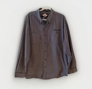Harley Davidson Motorcycles Shirt Men’s Size XL Black Striped Long Slv Cotton - Picture 1 of 5
