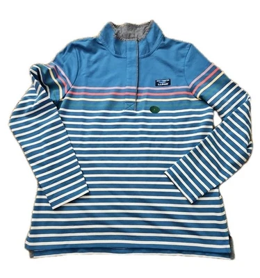 LL Bean Womens L  Rugby 1/4 Henley  Shirt Stripe Pullover Mock Neck Blue NWT - Image 1 of 4