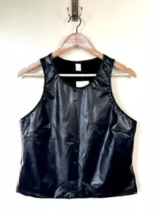 MakeMeChic NWT Faux LEATHER Black CROP TANK TOP Shirt XL - Picture 1 of 4