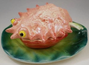 ITALY MAJOLICA CRAB ON LEAF CONDIMENT DIP DISH FIGURAL PALISSY STYLE #6 - Picture 1 of 7