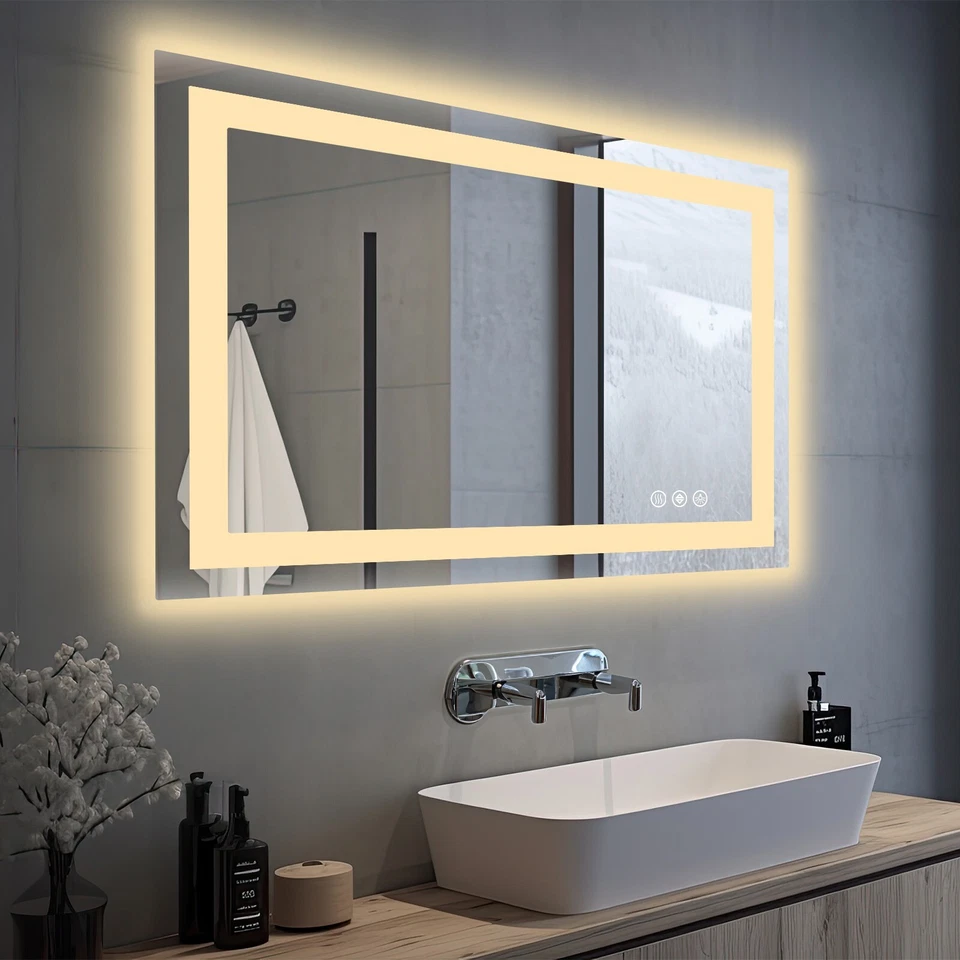 Espejo LED antiniebla de 28""/32""/36"" para baño, espejo de tocador rectangular con memoria inteligente Foto 1 de 4