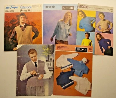 5 x Vintage Knitting Patterns, Jumpers & Cardigans - Sirdar, Patons, Lee Target - Image 1 of 4