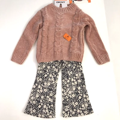 DKNY Girls 2-Piece Chenille Sweater & Pants Set Outfit Pink 2T - Image 1 of 4