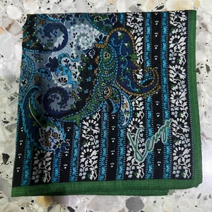 MAN HANKY JAPAN BLUE GREEN PAISLEY CLASSIC COTTON VTG POCKET ART SQUARE16” #KZ11 - Picture 1 of 3
