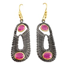 sale 925 silver natural red ruby rhodium 14k gold dangle earrings m38984