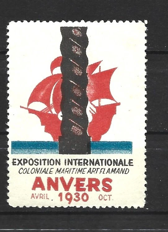 CINDERELLA 1930 VIGNETTE TIMBRE EXPOSITION COLONIALE MARITIME ANVERS ART FLAMAND - Photo 1/1