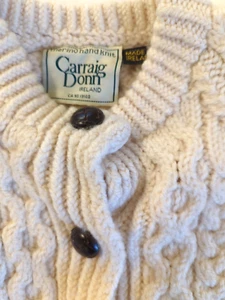CARRAIG DONN Ireland Merino Wool Cardigan Youth XL 7/8 Cream Cable Knit Sweater - Picture 1 of 8