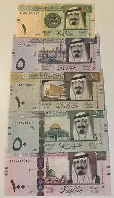 Saudi Arabia 1 - 100 Riyals 5 Pieces Banknote Set Of 2012 UNC  - Image 1 of 2