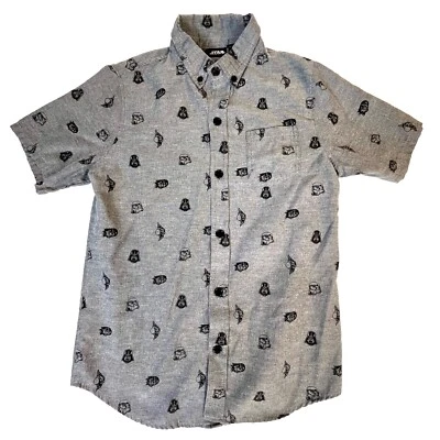 Star Wars Short Sleeve Shirt Button Up Darth Vader Yoda AOP Youth Size M - Image 1 of 4