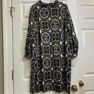 Donna Morgan Black/Purple Orchid Women's 16W Shift Dress Geo Print 3/4 Slv Retro - Picture 1 of 20