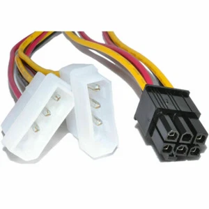 4 Pin Dual Molex IDE to 6 Pin PCI-E Express GPU Power Cable Video Graphics Card - Picture 1 of 9