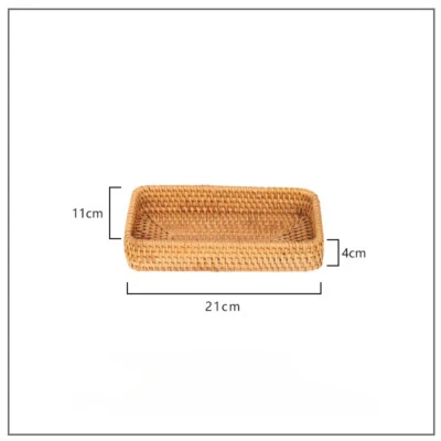 Hand Woven Wicker Storage Organizer Basket Rectangle Rattan Serving Tray - Image 1 of 4