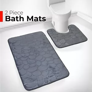 Non Slip Bathroom Mat Set - 2 Piece Thickened Bathroom Mat Set Absorbent 100% - Picture 1 of 39