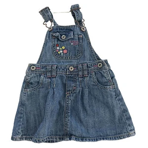 OshKosh Bgosh Vestbak Denim Overall Dress 18 No Blue Flowers Jean Infant Baby - Picture 1 of 7