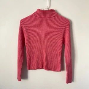 Vintage Simply Basic Kids Pink and Sparkly Ribbed Turtleneck Sweater Size 10/12 - Picture 1 of 5