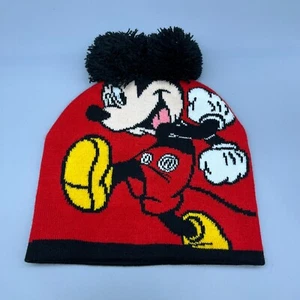 Disney Mickey Mouse Pom Beanie Kids Toddler Winter Cap Hat Red - Picture 1 of 4