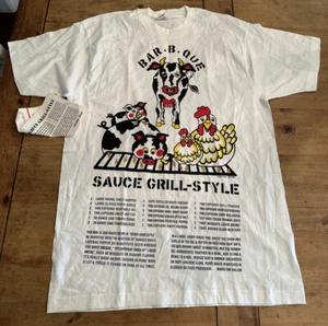 Vtg NOS Cookwears Bar B Que Sauce Grill Style Single Stitch T-Shirt XL Farm Cows - Picture 1 of 9