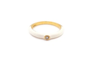 Anillo Chapado en Oro Plata de Ley 925 Esmalte Blanco Circonita Cúbica Talla 6.25 Italia Foto 1 de 4