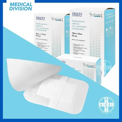 50 Medicazioni adesive sterili in TNT cm 5x7 8x10 8x15 10x25 cerotti medicazione