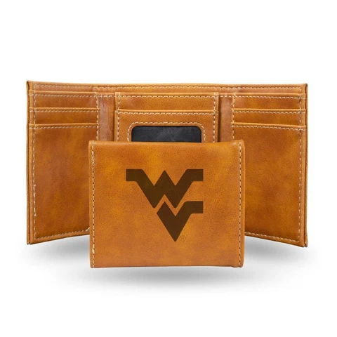 West Virginia Mountaineers Laser Engraved Leather Trifold Wallet [NEW] Billfold Cover