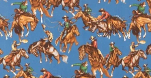 Edendale Riders Blue Alexander Henry Fabric Horse cowboy Cotton BTY - Picture 1 of 1