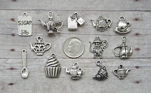 13pc or 5pc Tea Time Charm Set Lot Collection /Teacup,Teapot,Tea Bag, Sugar, Cup - Picture 1 of 10