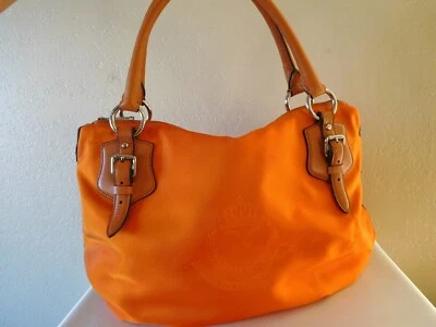 Nuevo Bolso de Mano Lauren Ralph Lauren Naranja Nylon Grande con Borde de Cuero Foto 1 de 4