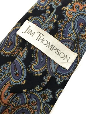 Auténtica corbata JIM THOMPSON Batik diseño cachemir en azul marino 100 % seda Foto 1 de 4
