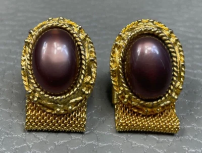 Vintage Brown Lucite Yellow Gold Plated Wrap Around Cuff Links - Image 1 of 2