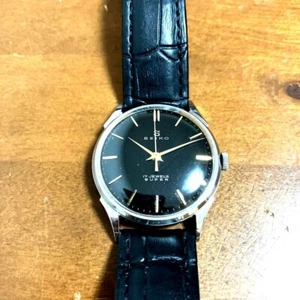 SEIKO S 17 Jewels Super J13001 Vintage Black Dial Analog Manual Men's Watch Used - Picture 1 of 7