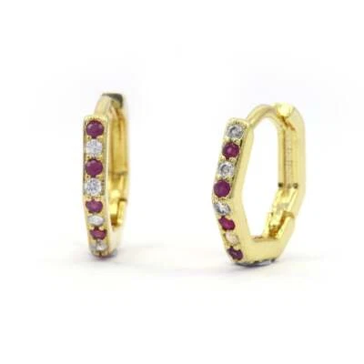 0.50-0.75 Ct Ruby & Lab Grown Diamond Prong Earrings 10k Solid Yellow Gold - Image 1 of 4