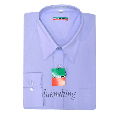 Nuevo Hombre Camisa Vestido Formal Manga Larga Baile de graduación Boda Cuello Punta Azul Claro Foto 1 de 3