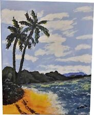Acrylic Landscape Art Painting Original Canvas Paint Beach Sea Palm Tree BNeale