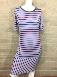 LuLaRoe Julia Dress Stretch Purple Blue Striped Midi Size Large - Picture 1 of 5
