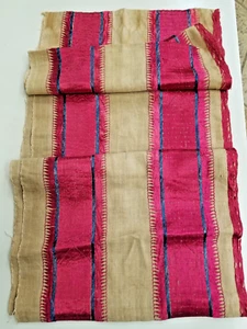 Rare Red Silk & Linen Handmade Woven Embroidery Textile Natural  Threads  9 Foot - Picture 1 of 12