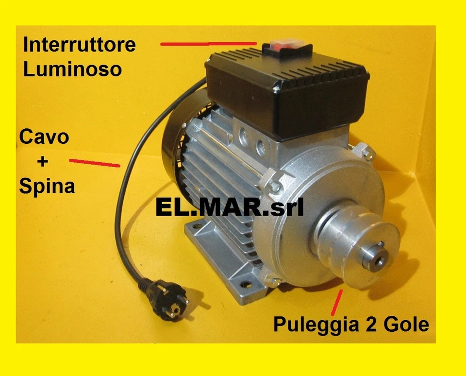 Motore Elettrico Monofase 1,5 HP 1,1KW 1400 Giri Puleggia Interruttore BETONIERA