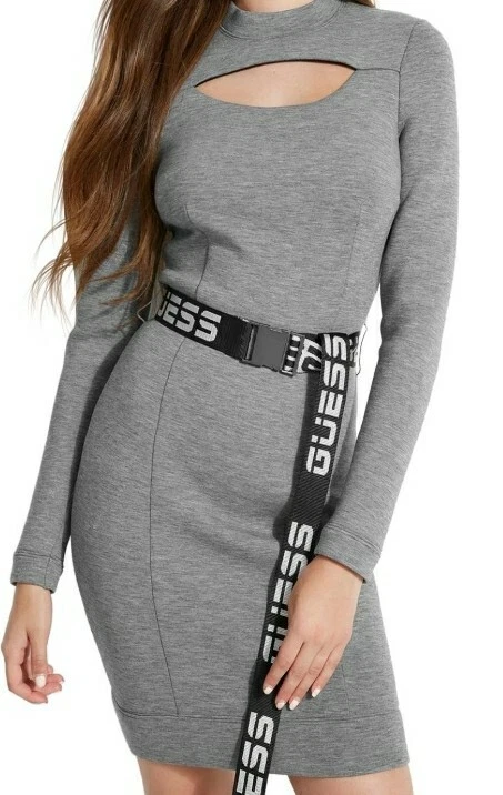 GUESS Womens Heather Gray Long Sleeve Chest Cutout Belted Bodycon Dress Size S