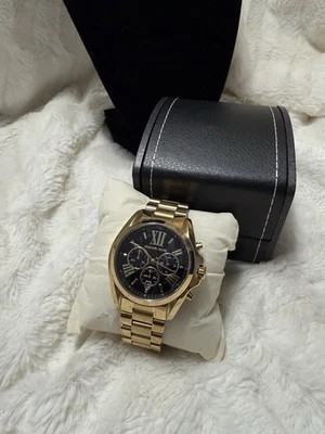 NEW 🌺 Michael Kors MK5739 Unisex Bradshaw Gold Black Chronograph Watch $295 - Image 1 of 4