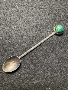 Malachit Sterling Silber .925 Made In Israel Zuckerlöffel Vintage Patina - Bild 1 von 6