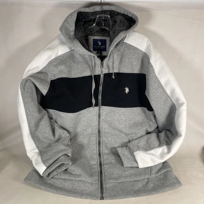 Толстовка с капюшоном мужская US Polo Assn на молнии из флиса с подкладкой тяжелая размер XL серая - Изображение 1 из 4