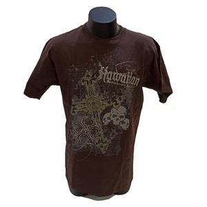 Hawaiian Performance Surfwear Men's Brown T-Shirt Knight's Cross Large Brand New - Foto 1 di 14