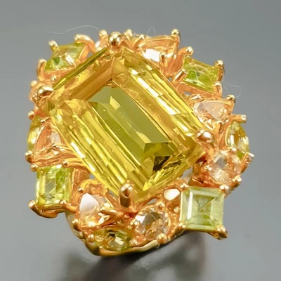 Handmade 14ct+ Natural Lemon Quartz Ring 925 Sterling Silver Size 8 /R418103 - Image 1 of 4